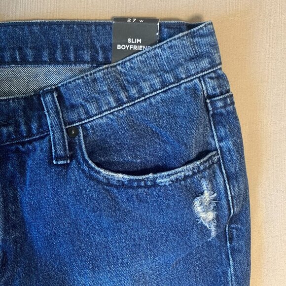 Urban Outfitters BDG Slim Boyfriend Distressed Dark Blue Jeans Emo Grunge - Picture 9 of 13